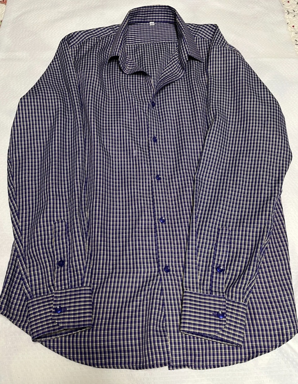 Men's large long dress shirt purple & yellow plaid